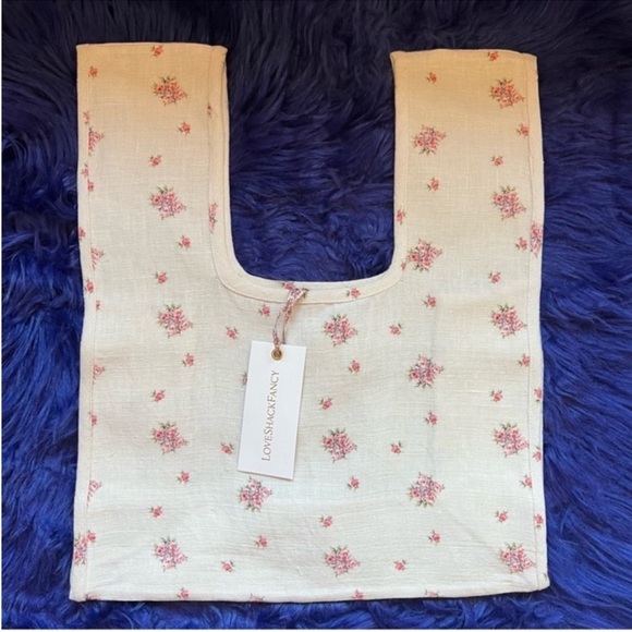 LoveShackFancy Handbags - New! LoveShackFancy Omari Linen Floral Tote Bag in French Cream Pink